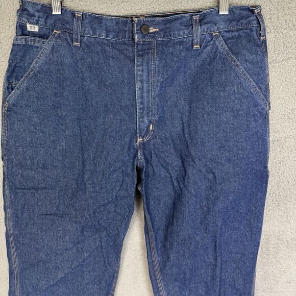 Carhartt FR Jeans Mens 36x30 Blue Utility Flame Resistant Dark Wash Original Fit - Picture 2 of 11